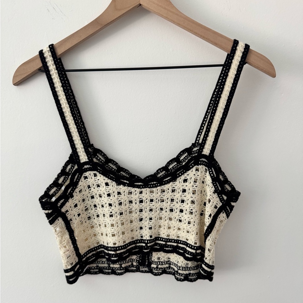 Jason Wu Black and Cream Crochet Women Top Size 4 - Picture 2 of 4
